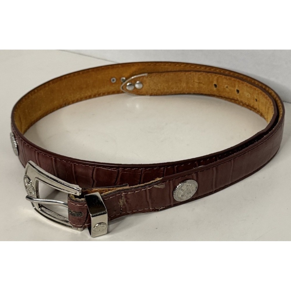 Mens 40 Brown Leather Golf Belt With Silver Buckle & Accents Clubs Golf Ball
